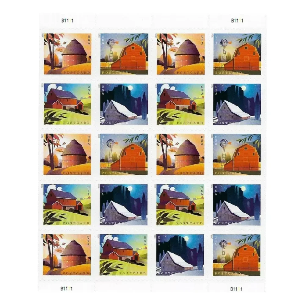 (2021) USPS Barns Postcard Forever Postage Stamps